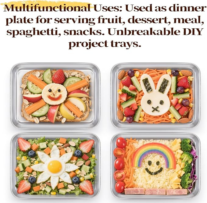Lyellfe 6 Pack Small Stainless Steel Plates, 9.2''L x 7''W | Mini Metal Food - Image 4