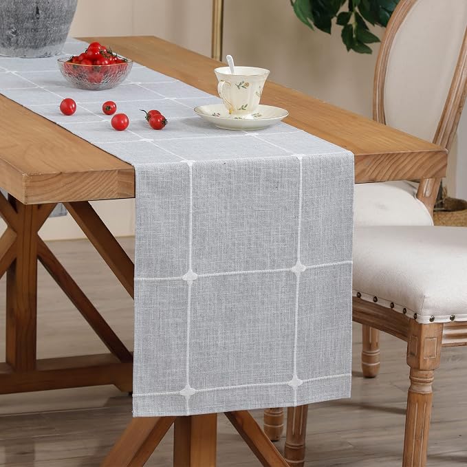 NEWISHER Rustic Embroidered Plaid Cloth Table Runner 48 inches, Farmhouse by Newisher