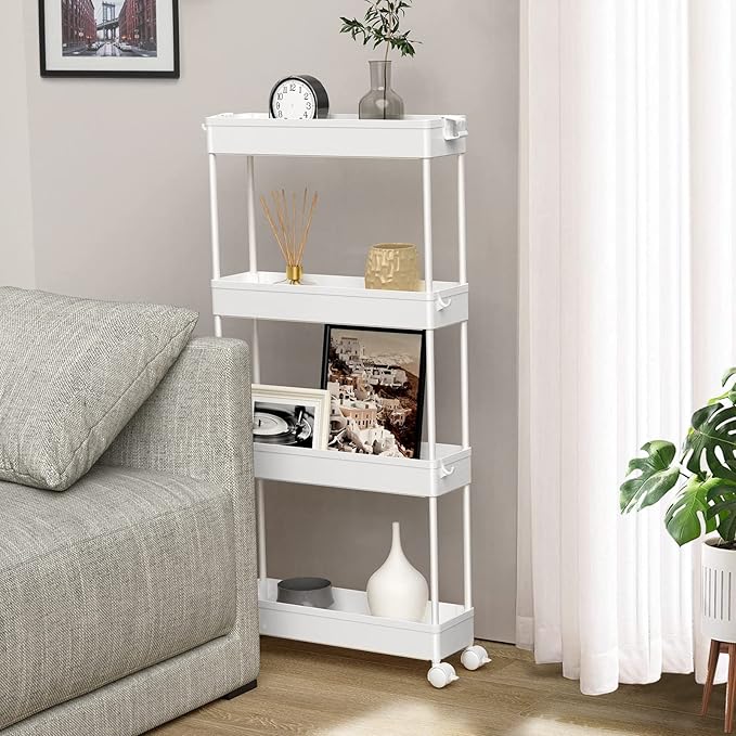 Slim Storage Cart 4 Tier, Bathroom Organizer Rolling Utility, Mobile Shelving - Image 7