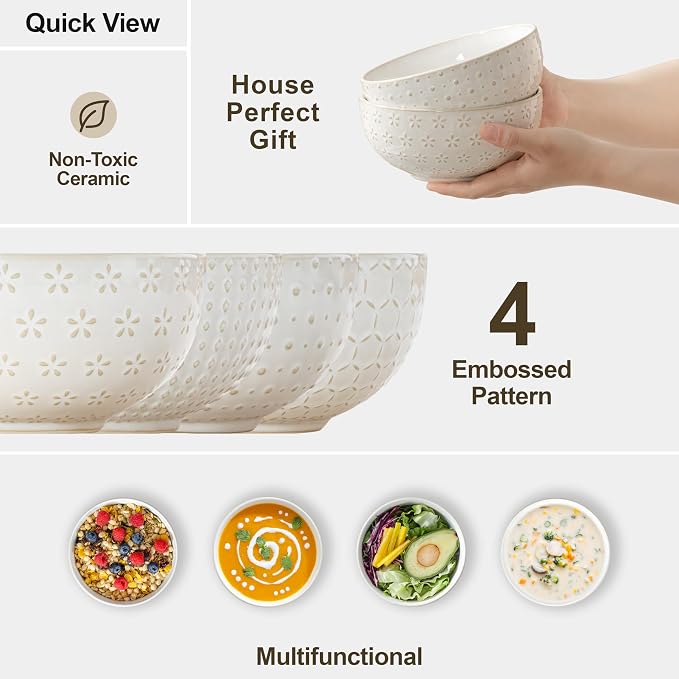 MALACASA Cereal Bowls, 30 Ounce Ceramic Soup Bowl - Image 5