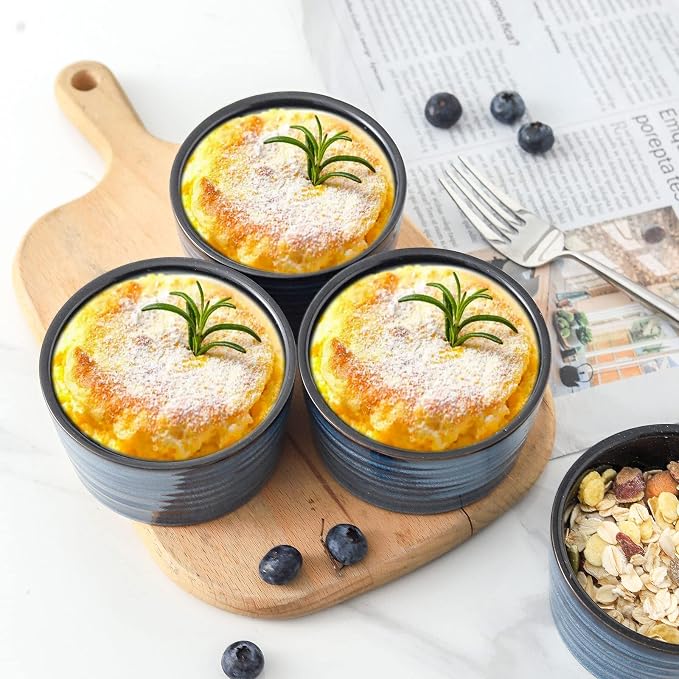 Ceramic Ramekins 6 oz, Oven Safe Souffle Dish Set of 6 - Image 2