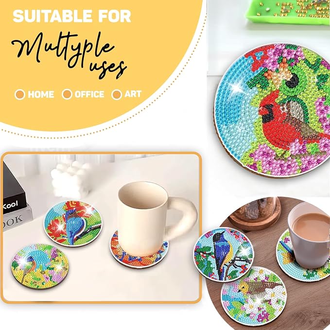8 pcs Diamond Painting Coasters | Diamond Art Coasters | Birds Diamond Art - Image 4