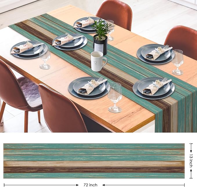 Emvency Table Runner, 13x72 Inch, Farmhouse Vintage Art | Painting Green Dining - Image 2