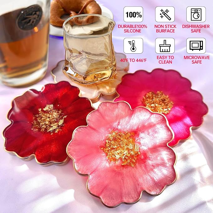 4 Pcs 3.34" Flower Agate Silicone Coaster Molds - Image 2