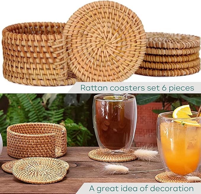 Handmade Natural Rattan Coasters - Image 2