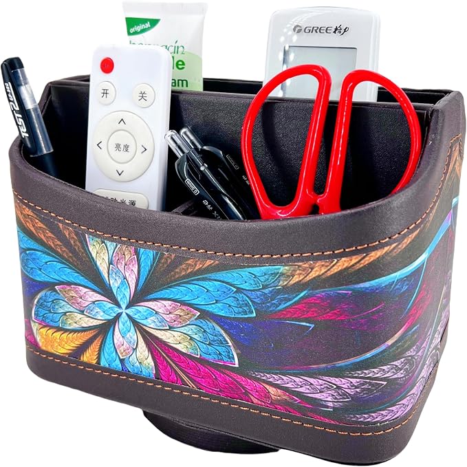 PU Leather Remote Control Holder, 360 Degree Spinning Desk TV Remote Caddy - Image 2