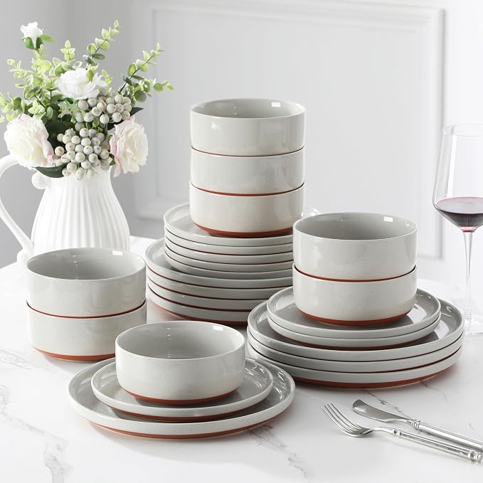 MALACASA Plates and Bowls Sets, 24 Pieces Modern Ceramic Dinnerware Set - Image 7