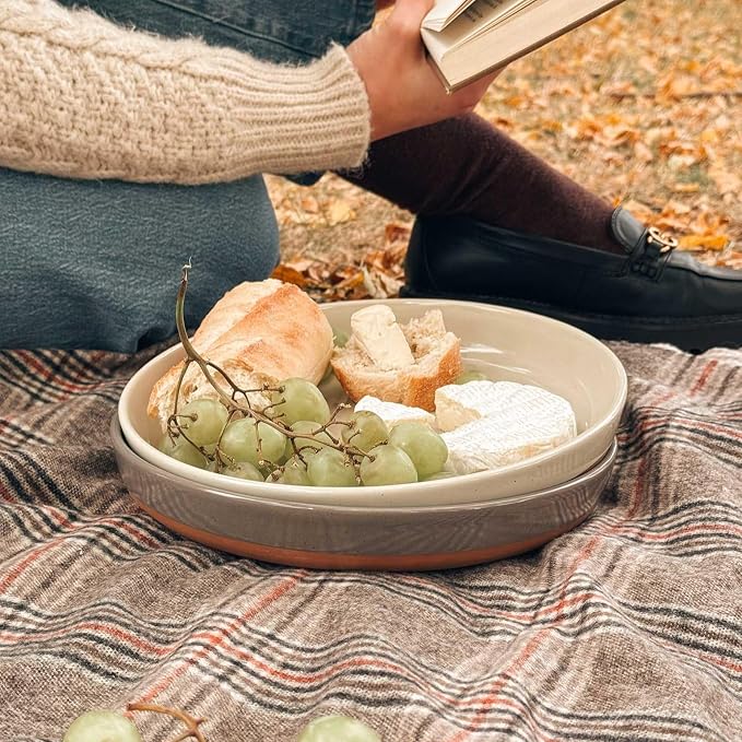 MORA Ceramic Flat Pasta Bowl Set of 4-35oz, Microwave Safe Plate - Image 6