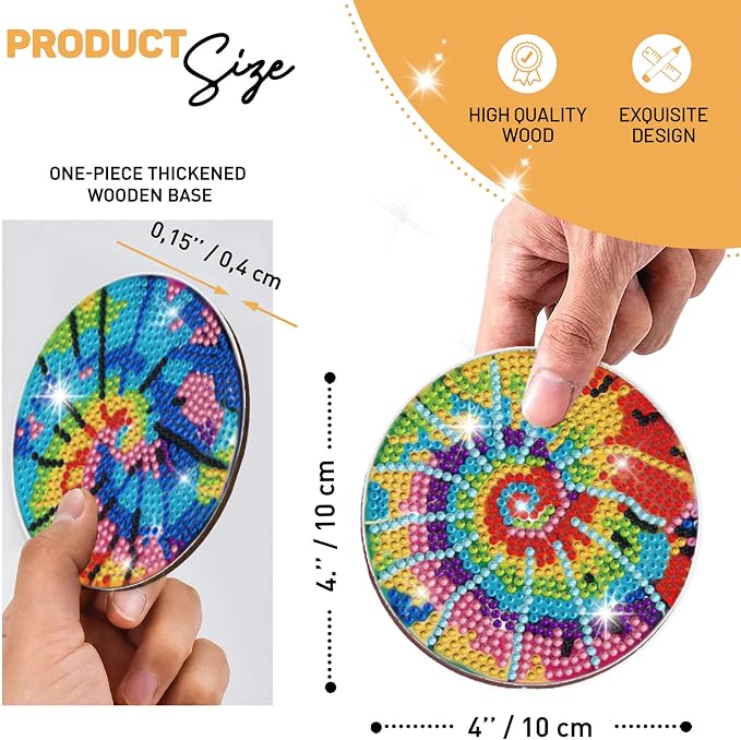 8 pcs Diamond Painting Coasters | Diamond Art Coasters | Tie Dye Diamond Art - Image 3