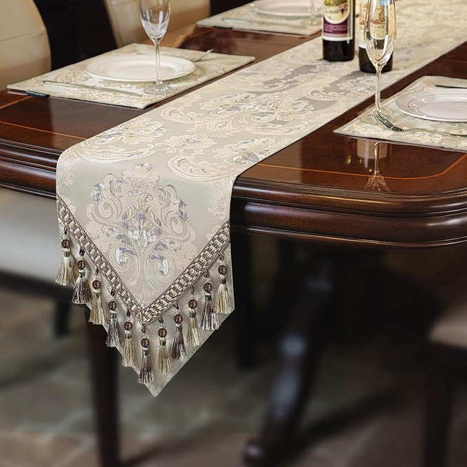 Loom and Mill Luxury Jacquard Table Runner 120 Inches Long, Light Apricot | - Image 7