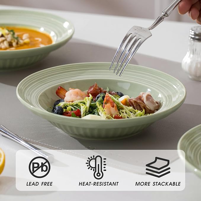 Wide Rim Soup Bowls Set of 4, 11 oz, 8 Inch Green | Shallow wide rim bowls - Image 6