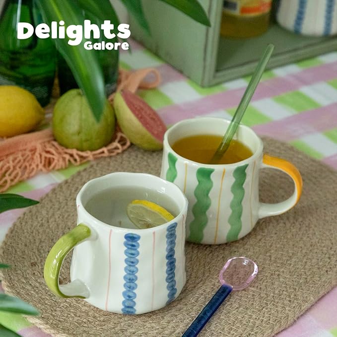 Striped Ceramic Coffee Mug Set of 2 - Image 3