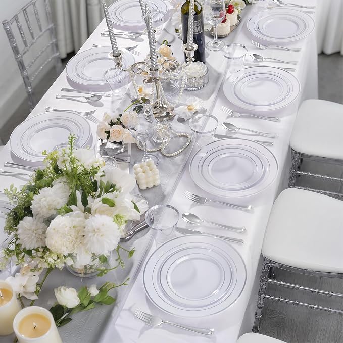 WELLIFE 600 PCS Silver Disposable Dinnerware Set - Image 5