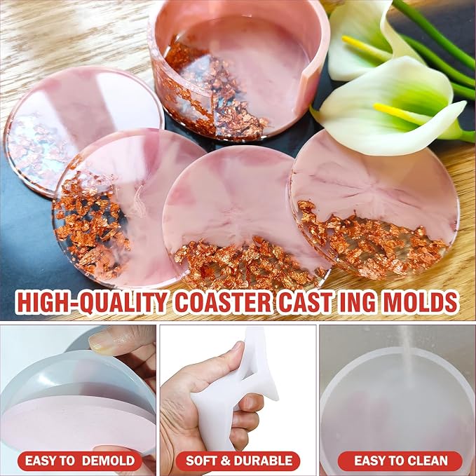 15 Pcs Coaster Resin Molds Silicone, Mold - Image 3