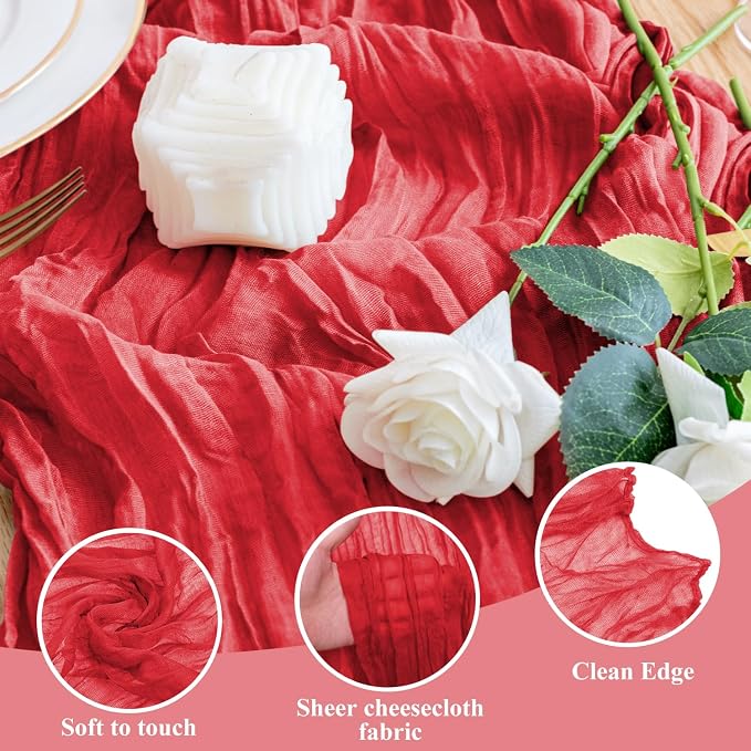 Cheesecloth Table Runner Red 10FT Boho Gauze Runner, 2 Pack | 120 Inch Cheese - Image 3