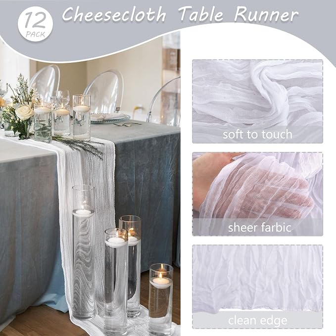 12 Pack 13Ft Cheesecloth Table Runner 35x157 Inch Boho Gauze Table Runner - Image 4