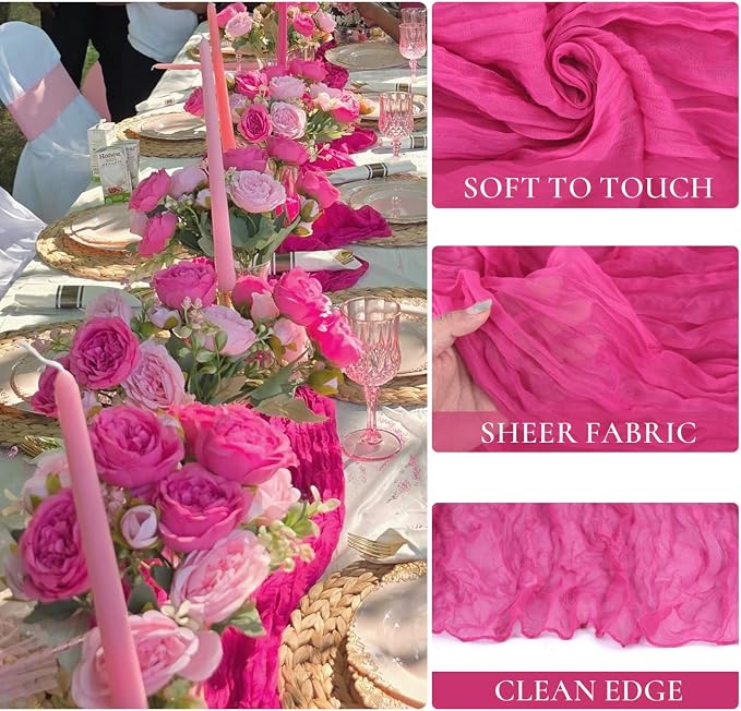 6 Pack Hot Pink Cheesecloth Table Runner Summer Sheer Fuschia Cheese Cloth - Image 2