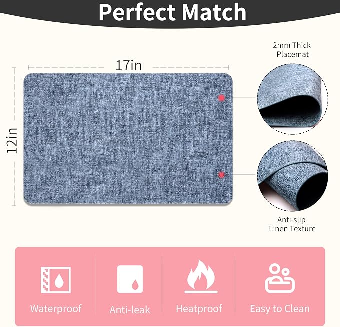 Maxpearl Faux Leather Placemats Set of 6, Suitable - Image 7