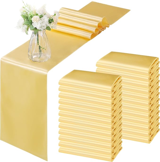 Horbaunal 24 Pack Light Gold Satin Table Runner 12 x 108 Inch | Smooth Table by Horbaunal