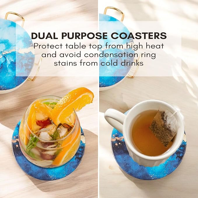 Ceramic Marble Coasters Set of 6, Absorbent Drink Coasters - Image 5