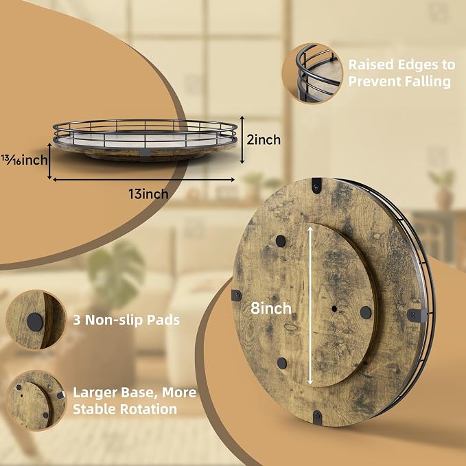 Lazy Susan Turntable Organizer for Table Top, 13’’ Round Wooden Lazy Susan for - Image 2
