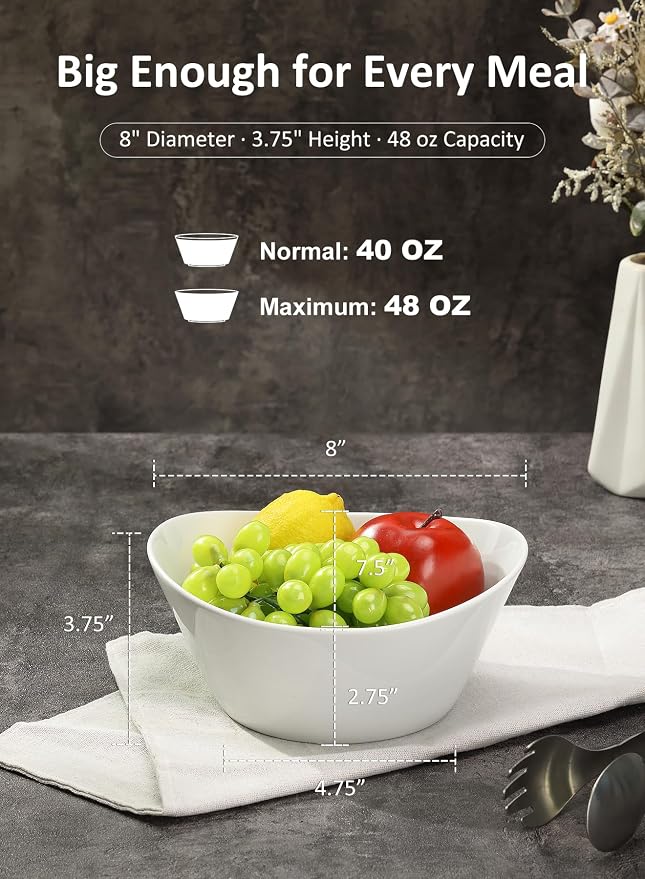 48 oz Porcelain Salad Bowls, Large Serving Bowls - Image 2