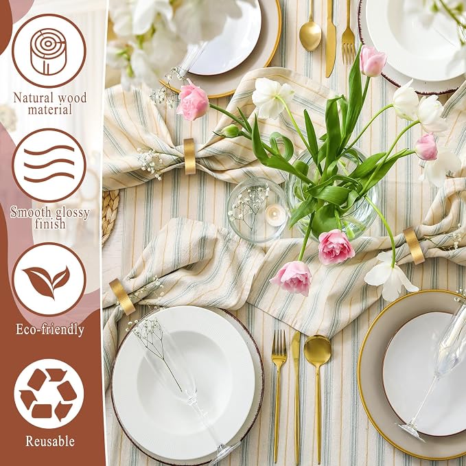 LemonRoad 12 Set Gold Napkin Rings Boho Wedding Wooden Napkin Holders Handmade - Image 3