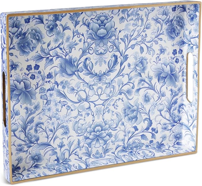 Serving Tray with Handles, Rectangular Plastic Tray 15.75x11.81 Inch, Dining by Origtray