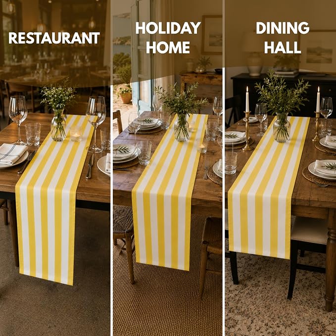 Folkulture Fall Table Runner 72 Inches Long|Yellow & White Vertical Striped | - Image 5