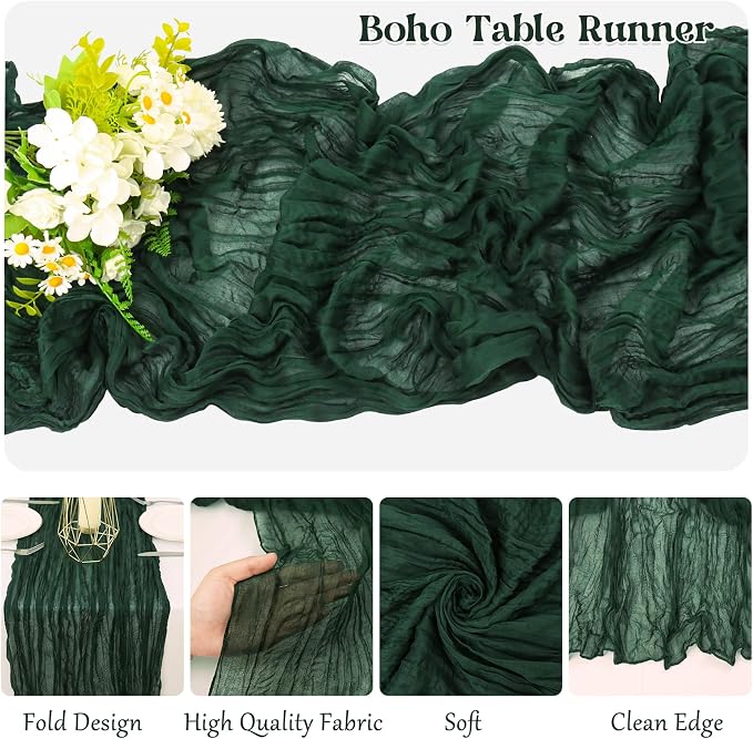 10 Pack Dark Green Cheesecloth Table Runner 10FT Boho Gauze Fabric Table Runner - Image 3