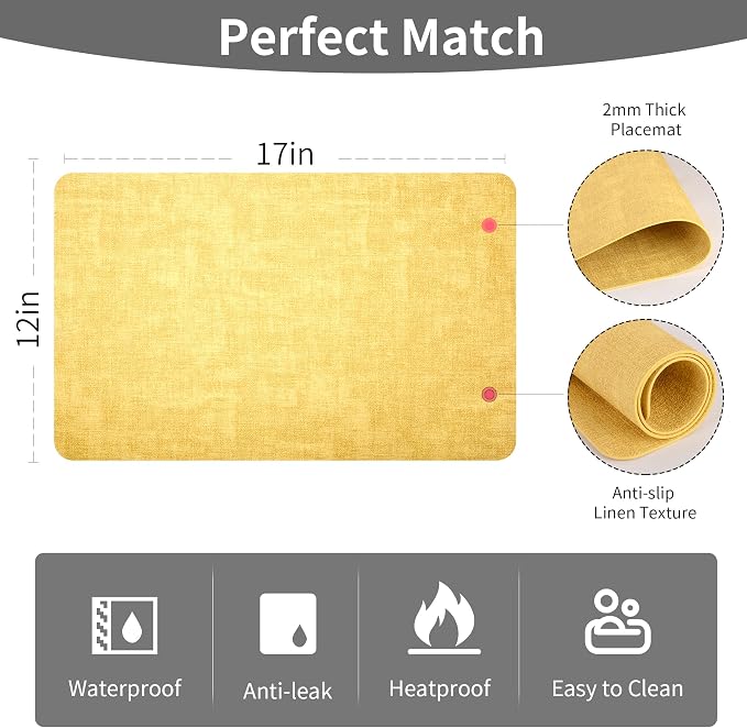 Maxpearl Faux Leather Placemats Set of 4, Light Yellow | Waterproof - Image 9