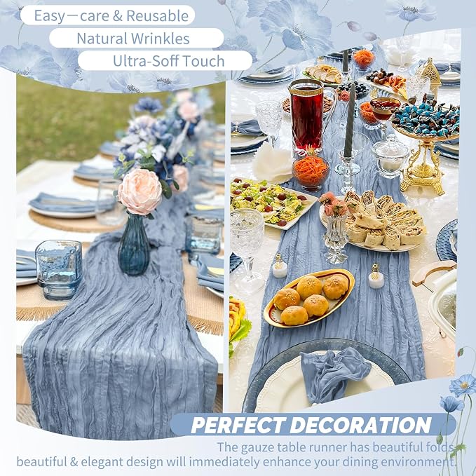 Showgeous 30 Pack Dusty Blue Cheesecloth Table Runner, 17 x 108 Inches | Boho - Image 6