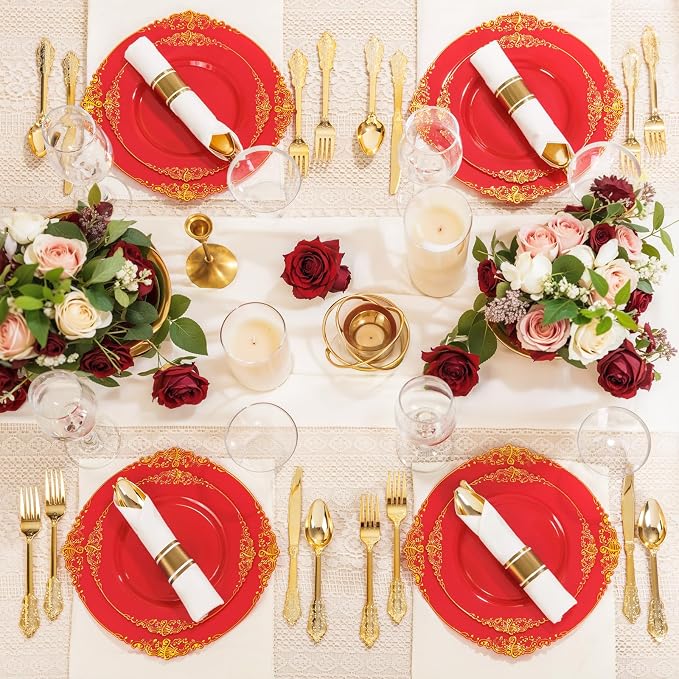 Nervure 100Pcs 7.5'' Red Plastic Plates, Disposable Plates - Image 4