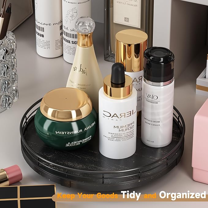 AMH 10-Inch Oak Lazy Susan Vanity Tray - Image 2