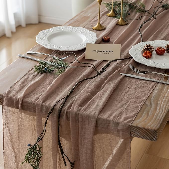 Nude Cheesecloth Table Runner 120 Inches by KEKETOARRANGE