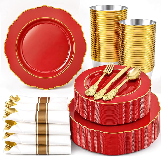350PCS Red Plastic Plates by Liacere