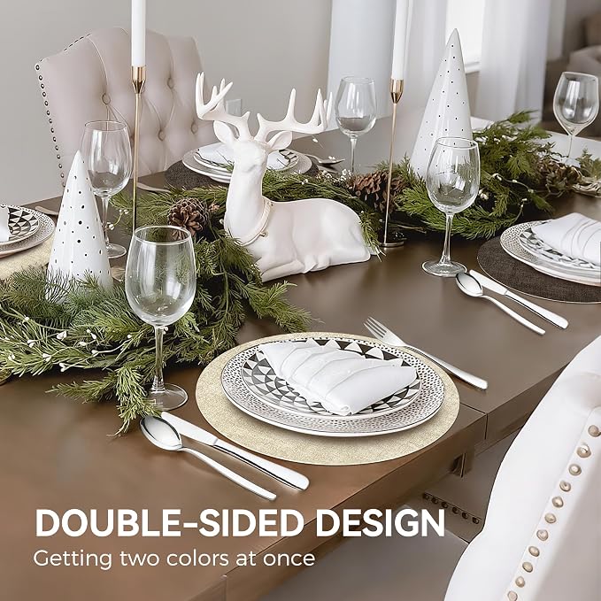 NCUE 13" Faux Leather Round Placemats Set of 6, Reversible Dual-Color | - Image 6