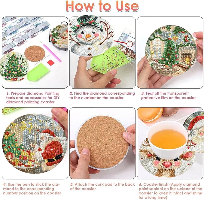 ijbnhd 8 Pcs Christmas Diamond Art Coasters 4x4 in - Image 6
