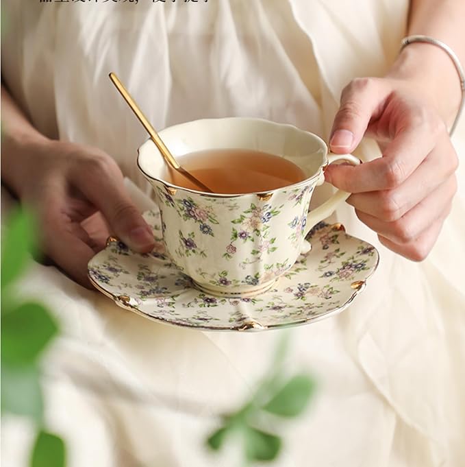 TATSUMI Country Roses 18 Peices Bone China Tea Cup And Saucer Set, English - Image 6