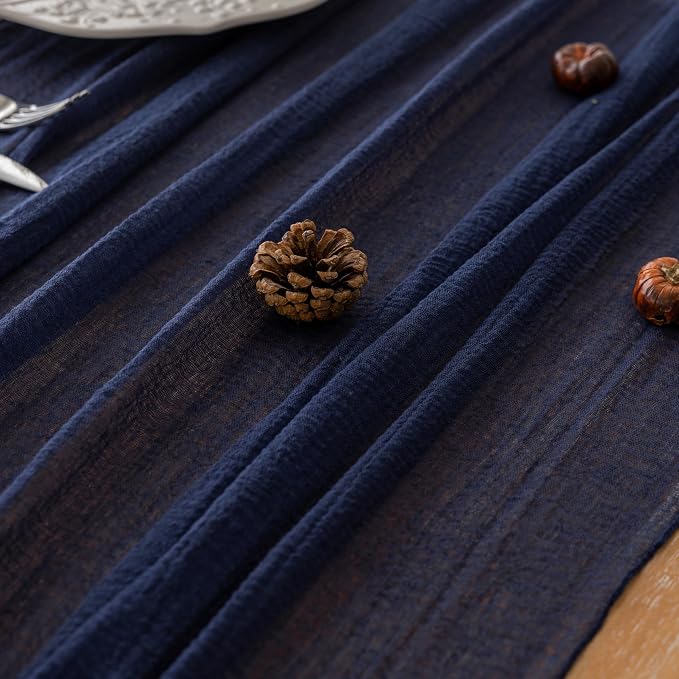 6Pcs Navy Cheesecloth Table Runner 120 Inches - Image 4