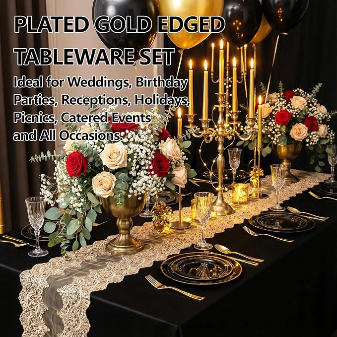 GATHER 350PCS Black Plastic Plates - Image 2