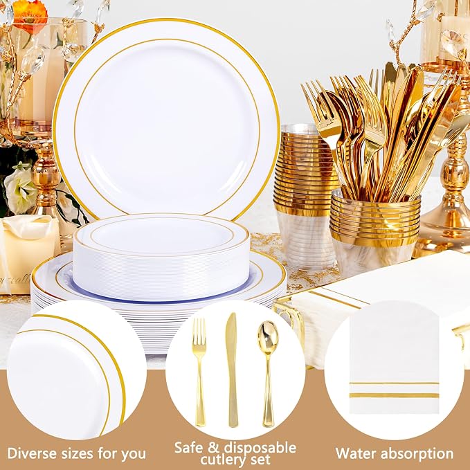 GATHER 176PCS White and Gold Plastic Plates - Image 6