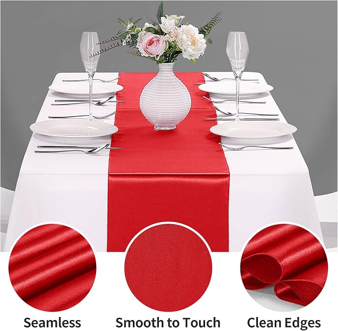 10-Pack Satin Table Runner Red 12 x 108 inches Long, Table Runners - Image 3