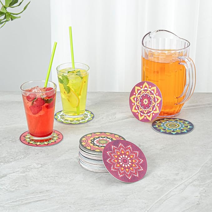 Restaurantware Round Paper Floral Coaster, 48 Pack - Image 3
