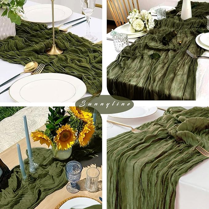 12 Pieces 10FT Olive Green Cheesecloth Table Runner Boho Gauze Fabric Runner - Image 6