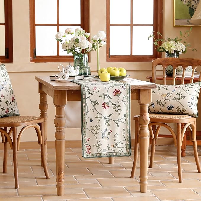 bilin gaier Designer French Linen Long Table Runner, Floral Pattern, Dining - Image 9