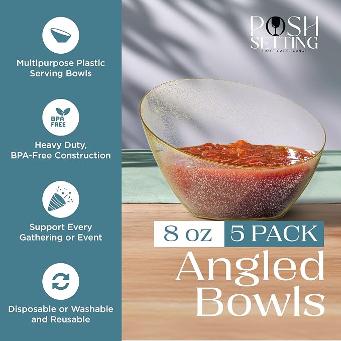 5 Pack Gold Angled Plastic Serving Bowl Disposable - Image 2