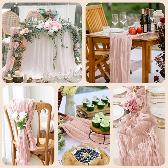 Cheesecloth Table Runner Dusty Pink 10FT Boho Gauze, 12 Pack | 120 Inch Cheese - Image 7