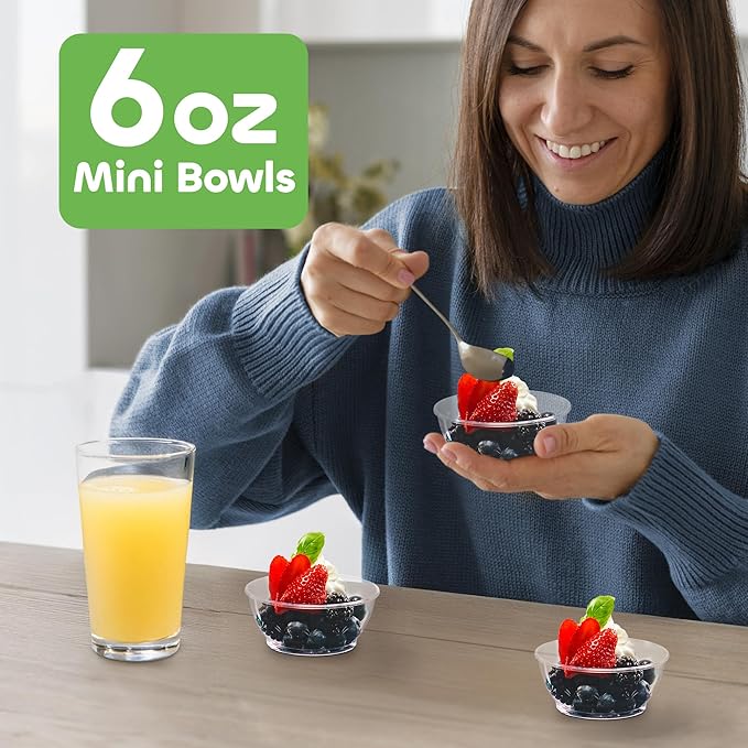 6 Oz Clear Mini Plastic Dessert Bowls Disposable Serving Bowls | Premium Hard - Image 3