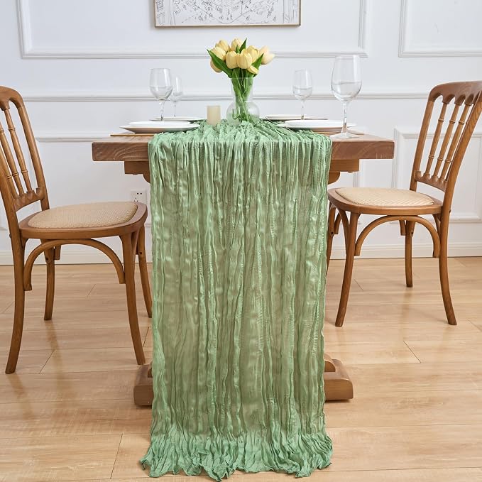Asee'm 6pcs Sage Green Cheesecloth Table Runner Summer 10FT Gauze Sheer | Boho - Image 6